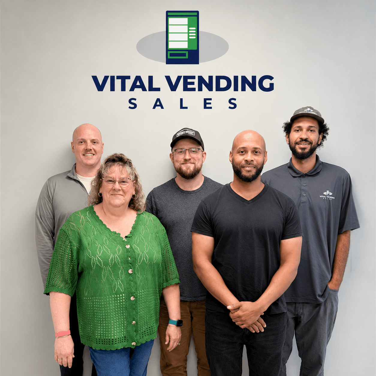 The Vital Vending Sales team: Nick, Deanna, Hayden, Prez, and Justin